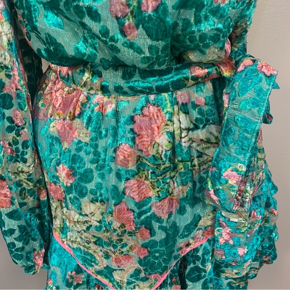 Hermant & Nandita Revolve Velvet Floral Metallic One Shoulder Mini Dress - Picture 3 of 16